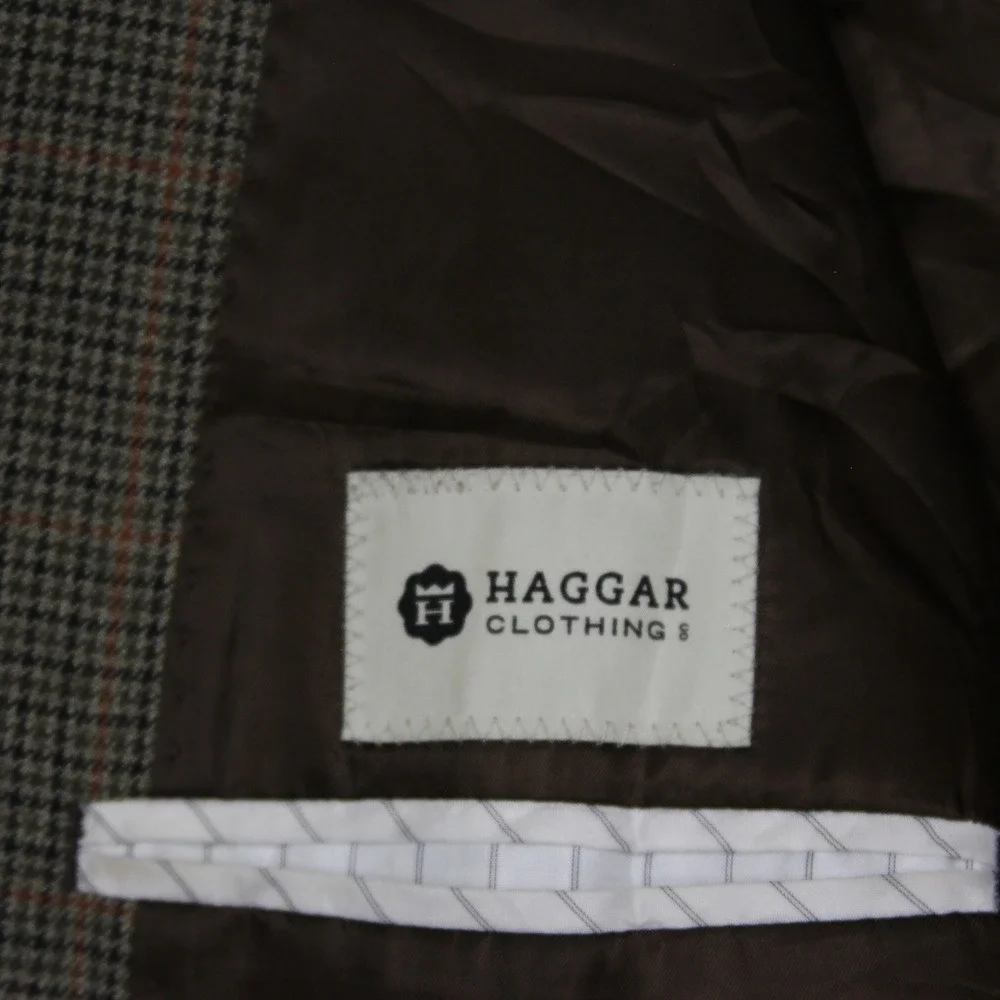 Mens Haggar Clothing Blazer Sport Coat Jacket Plaid Brown Tan‎ Green Size 44R